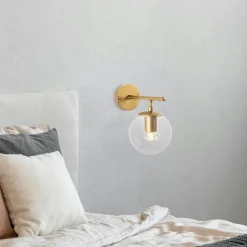 SIERRE Appliques|Applique murale art déco dorée, globe blanc sur tige