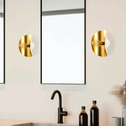 SINOP Appliques|Applique murale design blanc & or, abat-jour galbé