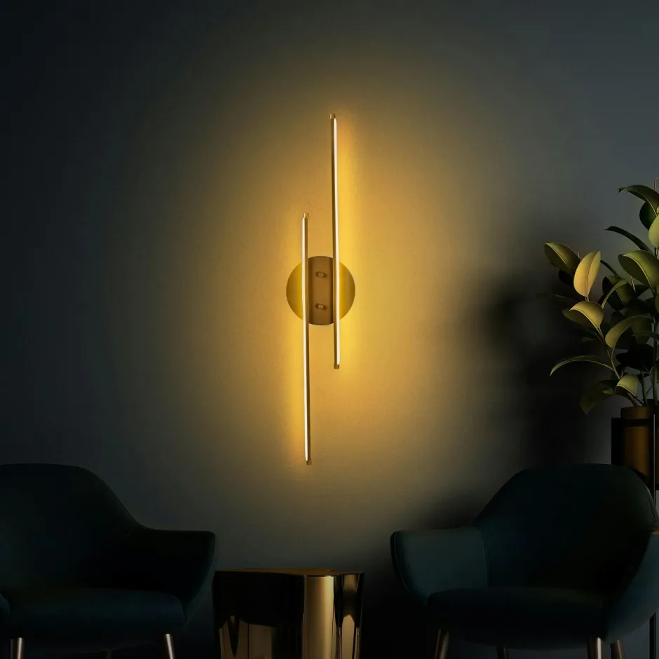 VIESTE Appliques|Applique murale LED design, 2 tiges dorées 86 cm