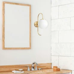 SIERRE Appliques|Applique murale moderne dorée, globe blanc tige courbe