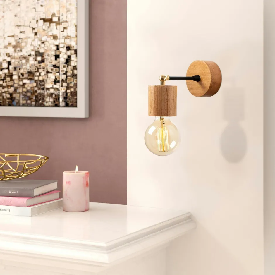 JENA Appliques|Applique murale moderne, effet bois et métal noir