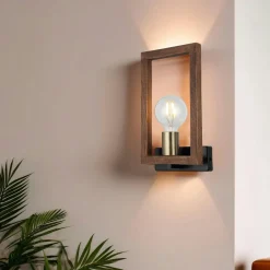 JENA Appliques|Applique murale rustique, douille dorée & cadre bois