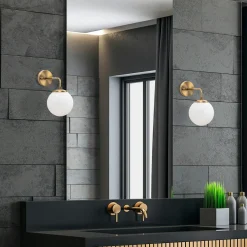 SIERRE Appliques|Applique murale vintage, structure dorée globe verre