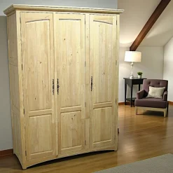 Tradition Armoires Vintage|Armoires En Bois|Armoire 3 portes avec penderie hévéa 150x60x200cm