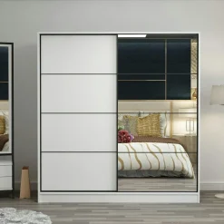 BYRON Armoires En Bois|Meubles De Chambre·Dressings|Armoire blanche 2 portes coulissantes, 1 miroir