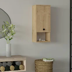 MARFA Meubles De Salle De Bains·Rangement Salle De Bains|Meubles De Salon·Etagères Murales|Armoire de toilette effet bois clair, 1 porte 1 niche