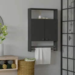 MARFA Meubles De Salle De Bains·Rangement Salle De Bains|Meubles De Salon·Etagères Murales|Armoire de toilette effet bois clair 1 porte-serviettes