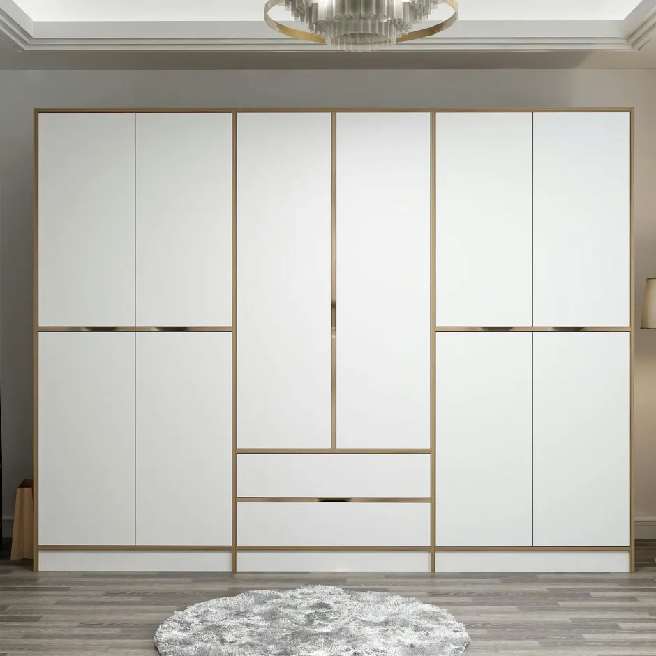BYRON Armoires En Bois|Meubles De Chambre·Dressings|Armoire dressing chambre effet bois & blanc 277 cm