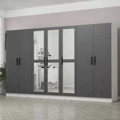 BYRON Armoires En Bois|Meubles De Chambre·Dressings|Armoire dressing grise et blanche 7 portes, 5 penderies