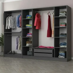 BYRON Armoires En Bois|Meubles De Chambre·Dressings|Armoire dressing ouvert anthracite, 3 portants