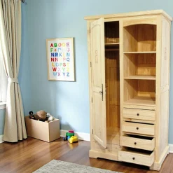 Tradition Armoires Vintage|Armoires En Bois|Armoire Hévéa 1 porte, 5 tiroirs, 3 niches 100x56x185cm