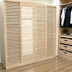 New Orléans Armoires Vintage|Armoires En Bois|Armoire Hévéa 4 portes coulissantes Persiennes 200x60x200cm NEW ORLEANS