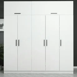 BYRON Armoires En Bois|Meubles De Chambre·Dressings|Armoire penderie blanche 6 portes, 1 portant 2 tiroirs