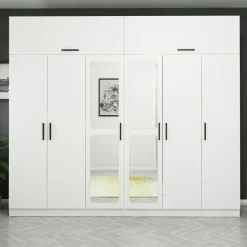 BYRON Armoires En Bois|Meubles De Chambre·Dressings|Armoire penderie blanche, 8 portes 4 miroirs