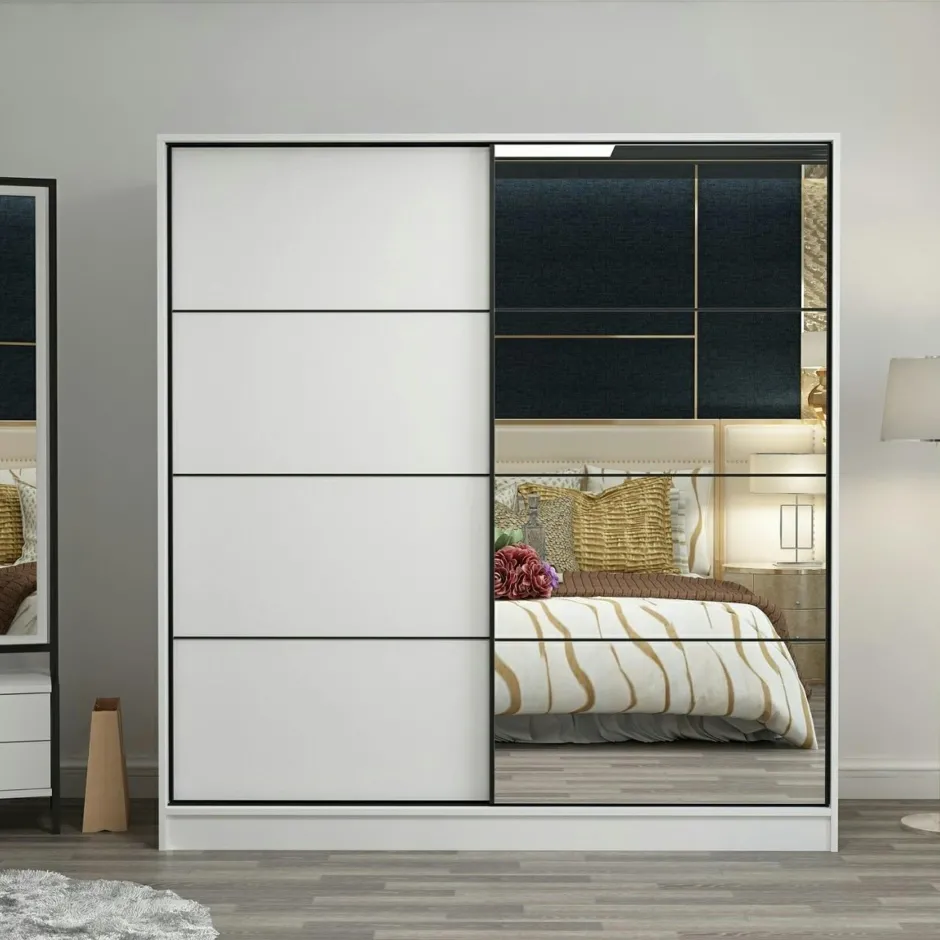 BYRON Armoires En Bois|Meubles De Chambre·Dressings|Armoire penderie blanche portes coulissantes L.180 cm