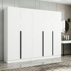 BYRON Armoires En Bois|Meubles De Chambre·Dressings|Armoire penderie blanche, 5 portes rainurées 3 portants