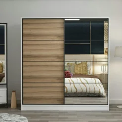 BYRON Armoires En Bois|Meubles De Chambre·Dressings|Armoire penderie blanche, porte effet bois et miroir