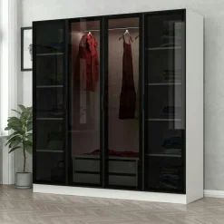 BYRON Armoires En Bois|Meubles De Chambre·Dressings|Armoire penderie blanche 4 portes verre H 210 cm