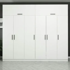 BYRON Armoires En Bois|Meubles De Chambre·Dressings|Armoire penderie blanche, 8 portes 3 portants