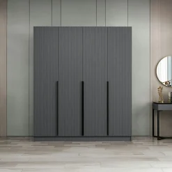 BYRON Armoires En Bois|Meubles De Chambre·Dressings|Armoire penderie design gris rainuré H 210 cm