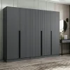 BYRON Armoires En Bois|Meubles De Chambre·Dressings|Armoire penderie grise 5 portes rainurées 3 portants