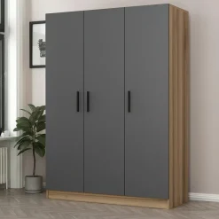 BYRON Armoires En Bois|Meubles De Chambre·Dressings|Armoire penderie moderne gris foncé - 3 portes
