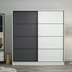 BYRON Armoires En Bois|Meubles De Chambre·Dressings|Armoire penderie moderne blanc et gris L. 180 cm