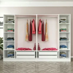 BYRON Armoires En Bois|Meubles De Chambre·Dressings|Armoire penderie ouverte blanche 2 portants 4 tiroirs