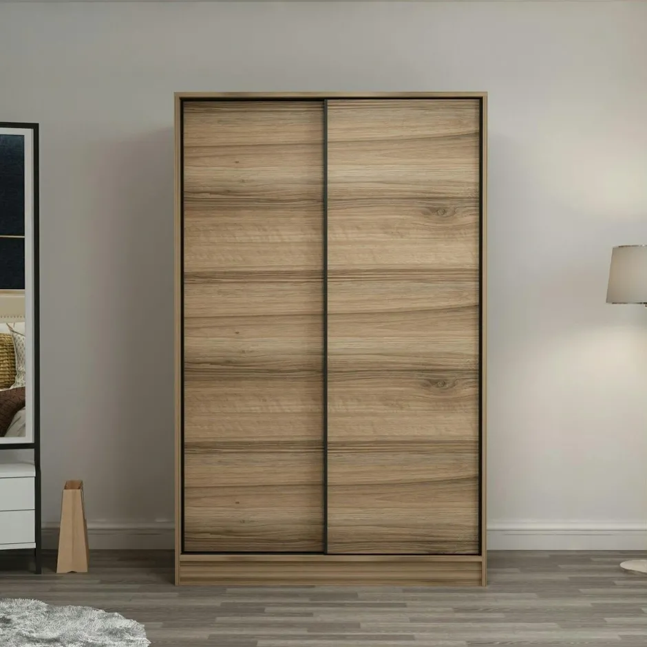 BYRON Meubles De Chambre·Dressings|Armoires En Bois|Armoire penderie portes coulissantes, effet bois & gris