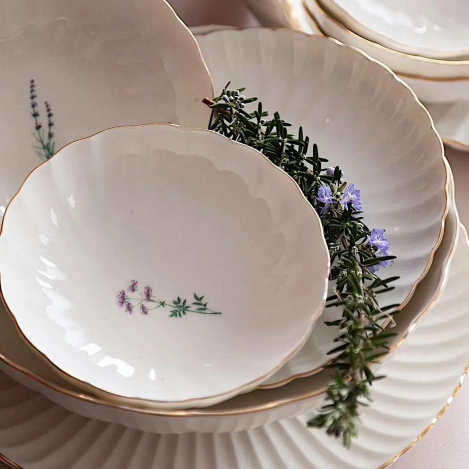 Arts De La Table·Vaisselle|Assiette dessert blanche motifs fleurs, porcelaine (x6) ELDA