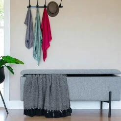 BRUGES Rangements Déco·Malles|Banc coffre beige en tissu bouclette