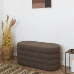 BRUGES Rangements Déco·Malles|Banc coffre déco en tissu marron bouclette