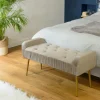 TIM Meubles De Chambre·Bouts De Lit|Banc de lit en velours taupe et pieds dorés