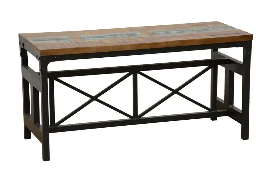 Loft / Loft Colors Bancs Industriels|Banc en Hévéa recyclé coloré et pieds métal avec croisillons 90x36x45cm LOFT COLORS