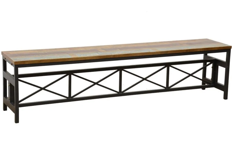 Loft / Loft Colors Bancs Industriels|Banc en Hévéa recyclé coloré et pieds métal avec croisillons 180x36x45cm LOFT COLORS