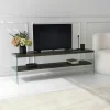 LHASA Meubles Tv En Bois|Banc TV bois anthracite et verre - 2 niveaux, 140 cm