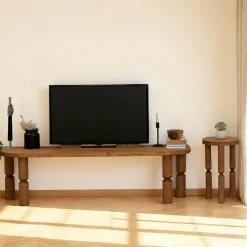 BOMA Meubles Tv En Bois|Banc TV en bois brun - pieds tournés, 140 cm