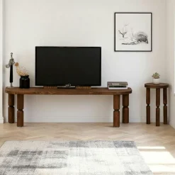 BOMA Meubles Tv En Bois|Banc TV en bois marron - pieds tournés, 140 cm