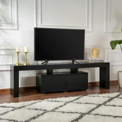 MARFA Meubles Tv En Bois|Banc TV moderne noir avec rangement - effet bois