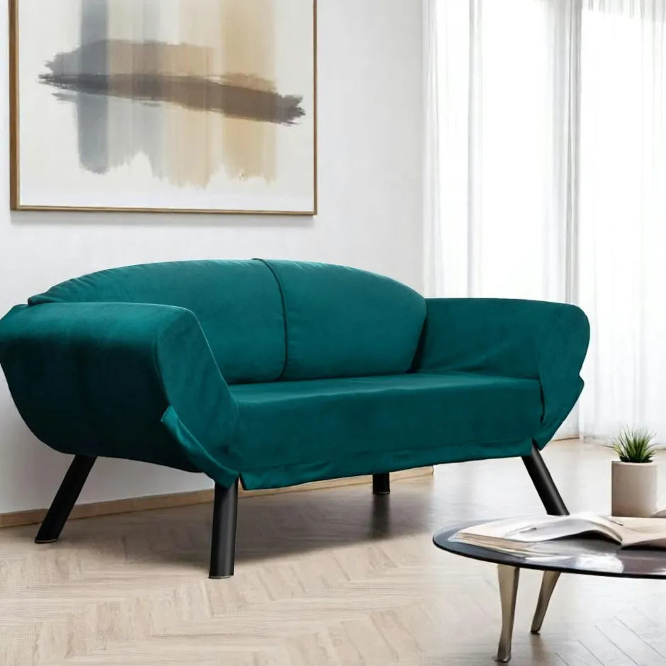 LUCCA Canapés 2 Places|Canapés Convertibles|Banquette-lit noire - format compact