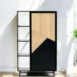 ANINA Bibliothèques En Bois|Bibliothèques En Bois|Bibliothèque 1 porte bois noir et blanc