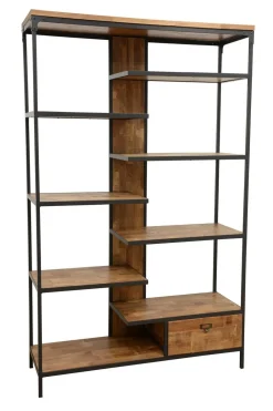 Loft / Loft Colors Etagères Industrielle|Bibliothèque 1 tiroir, 8 étages en quinconce en Hévéa recyclé naturel et métal 120x40x195cm LOFT