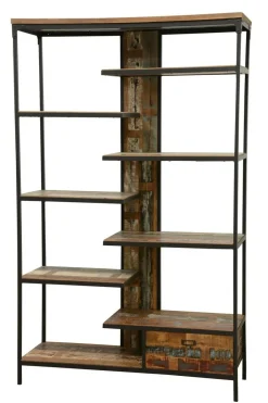 Loft / Loft Colors Etagères Industrielle|Bibliothèque 1 tiroir, 8 étages en quinconce en Hévéa recyclé coloré et métal 120x40x195cm LOFT COLORS