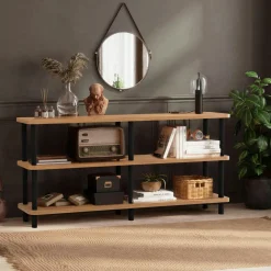 MARFA Consoles En Bois|Consoles En Bois|Bibliothèque basse effet bois de pin - 3 niveaux