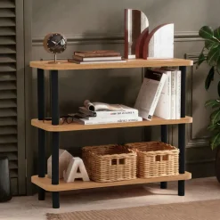 MARFA Consoles En Bois|Consoles En Bois|Bibliothèque basse structure noire - 3 niveaux