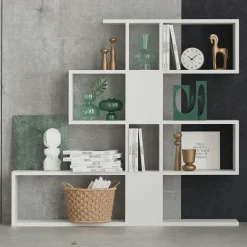 MARFA Bibliothèques En Bois|Bibliothèques En Bois|Bibliothèque blanche et effet noyer avec niches, 120 cm