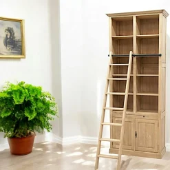 Tradition Bibliothèques En Bois|Bibliothèques En Bois|Bibliothèque échelle exotique hévéa 100x240cm