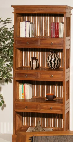 Bisho Bibliothèques En Bois|Bibliothèques En Bois|Bibliothèque coloniale Teck Miel 6 tiroirs