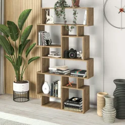 MARFA Bibliothèques En Bois|Bibliothèques En Bois|Bibliothèque design effet pin à étagères décalées