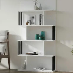 UMEA Bibliothèques En Bois|Bibliothèques En Bois|Bibliothèque design effet bois clair niches asymétriques